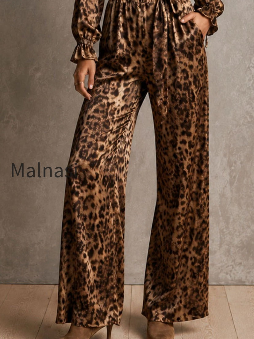 vintage-leopard-satin-frill-neck-belted-long-sleeve-jumpsuit