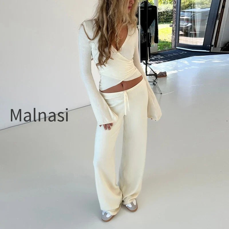 v-neck-tie-waist-two-piece-set
