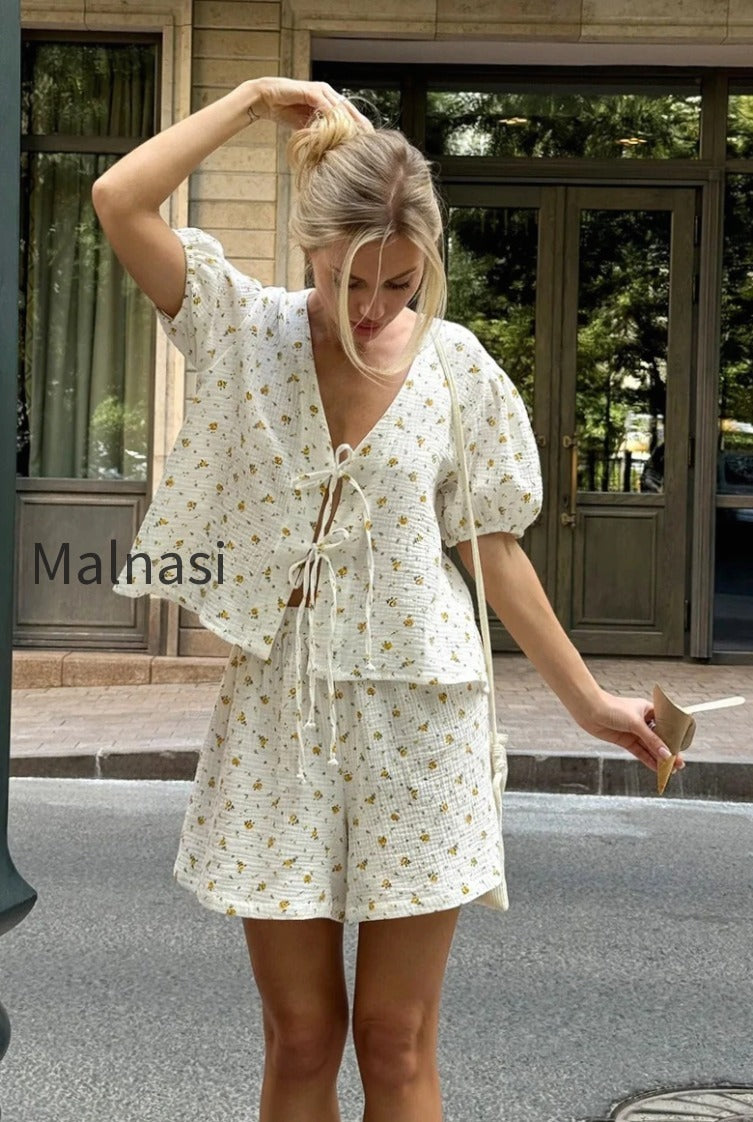 cotton-print-short-sleeve-skirt-set