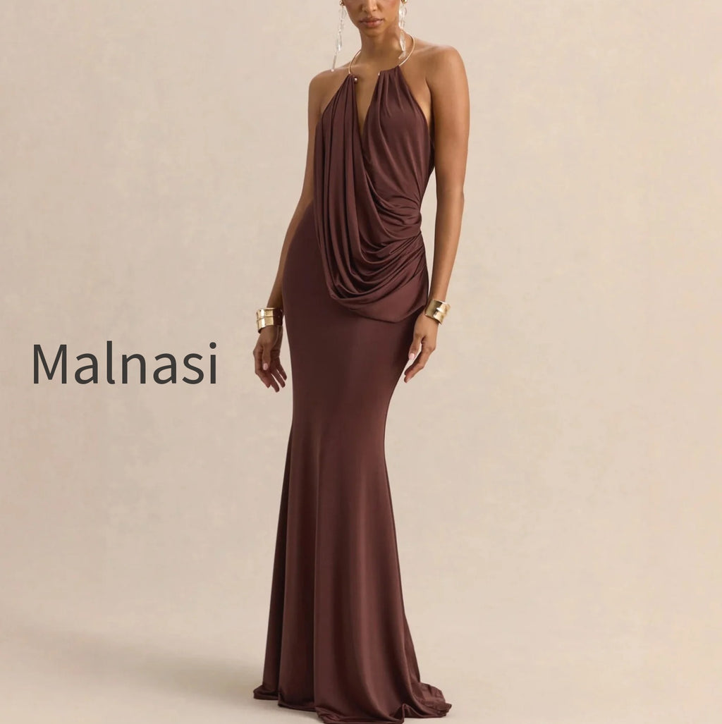 ruffle-cowl-neck-bodycon-maxi-dress