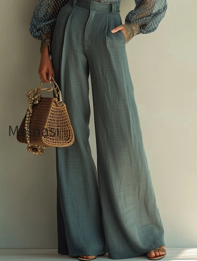 retro-polka-dot-blouse-with-lace-trim-cotton-linen-pants-set