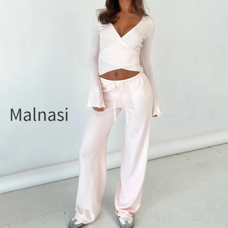 v-neck-tie-waist-two-piece-set