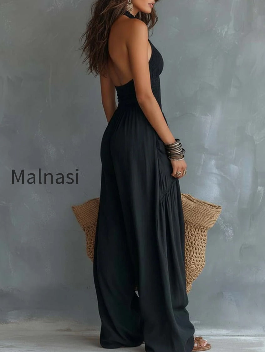 retro-lace-halter-neck-cotton-linen-jumpsuit-with-pockets
