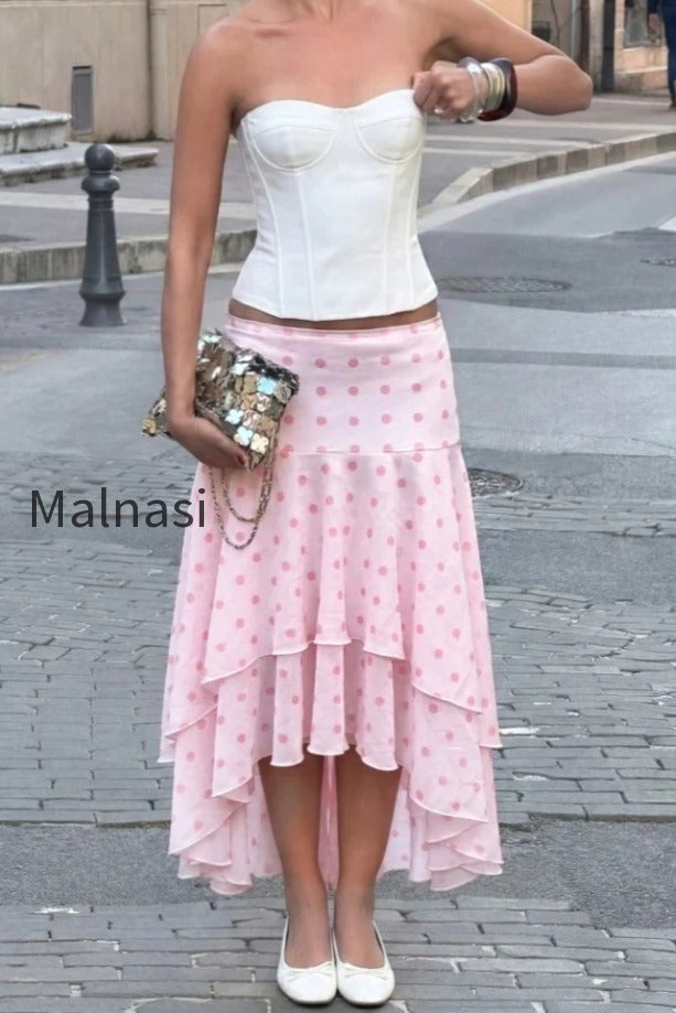 polka-dot-ruffle-asymmetric-skirt
