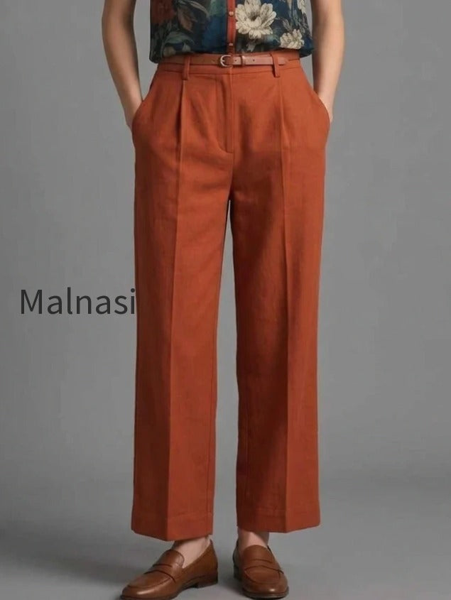 dark-floral-sheer-blouse-rust-wide-leg-trousers-set