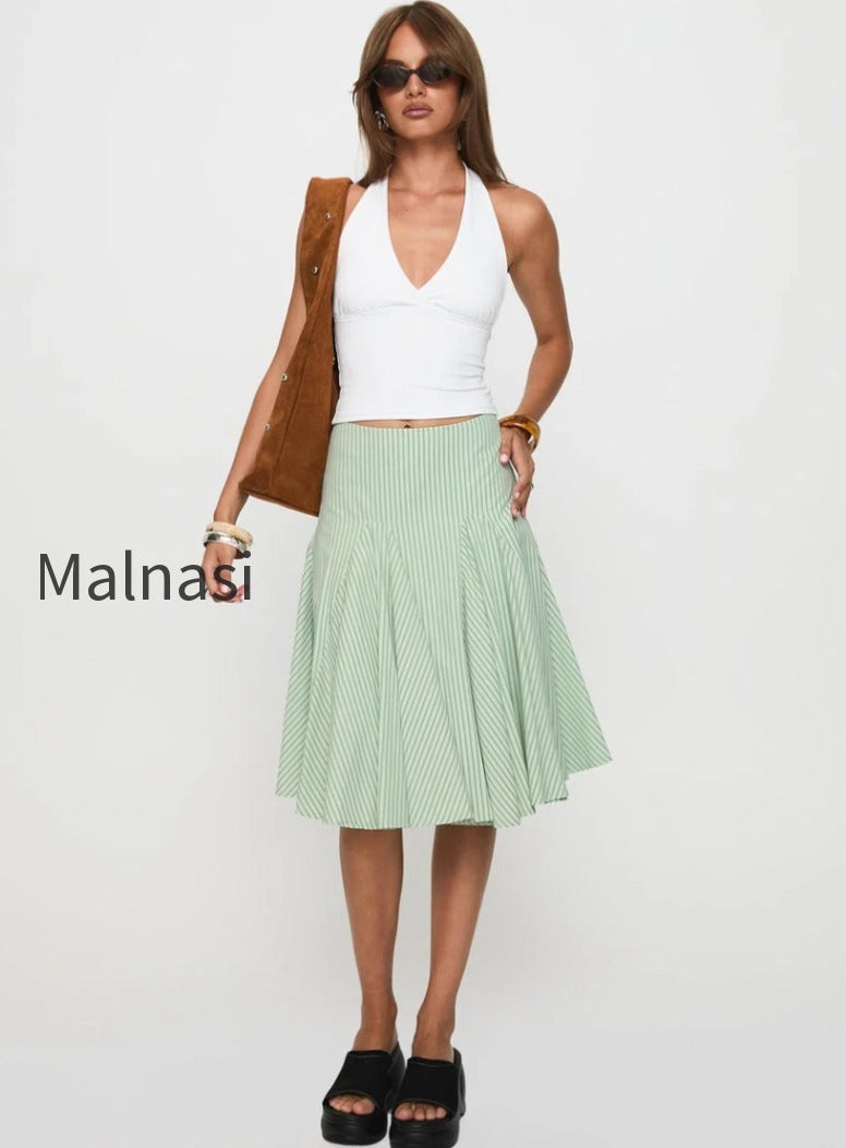 evangaleine-pleat-midi-skirt-green-white
