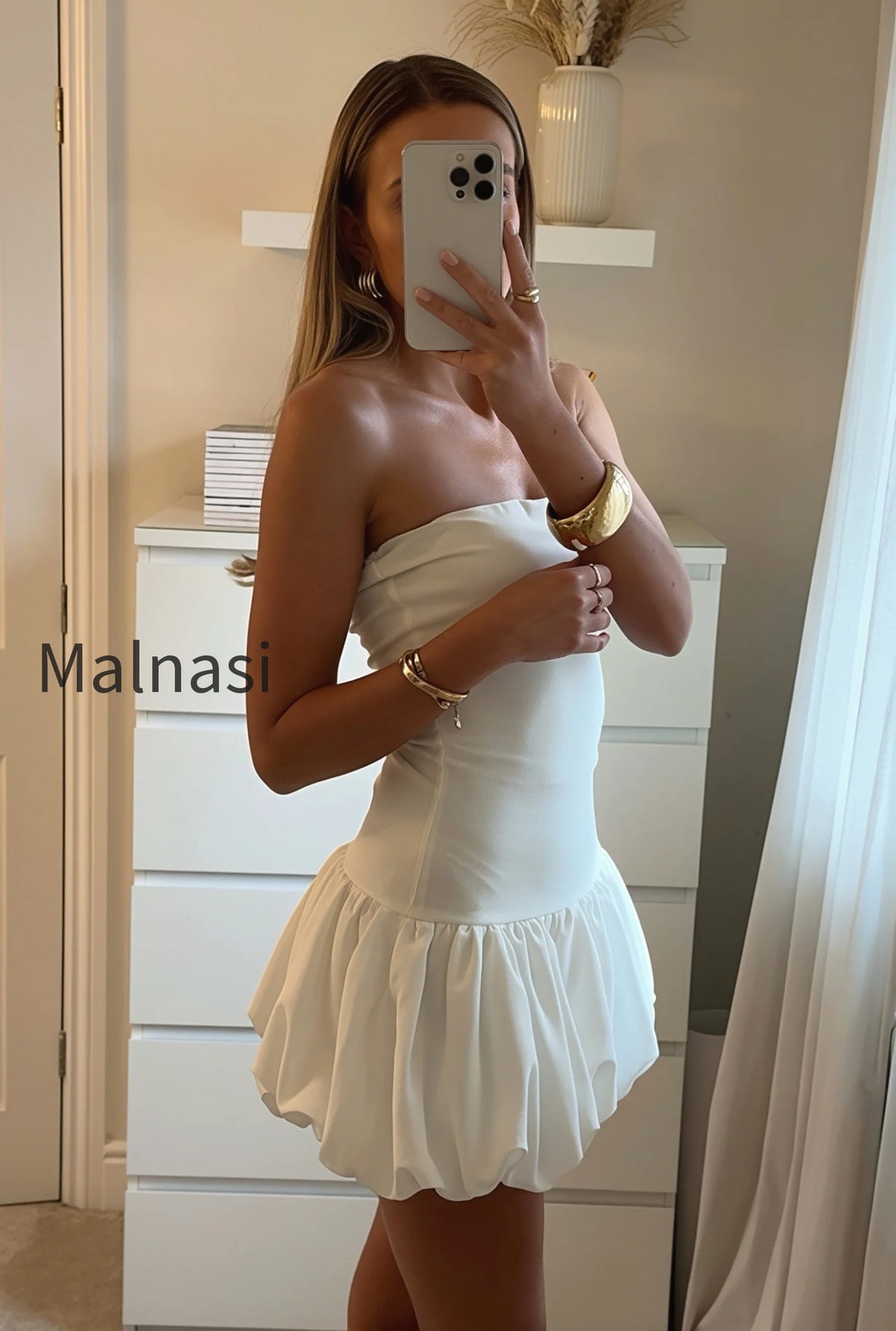 sexy-color-block-strapless-balloon-hem-mini-dress