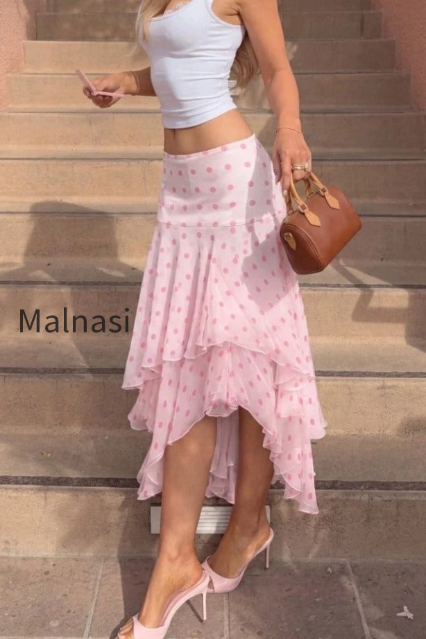 polka-dot-ruffle-asymmetric-skirt