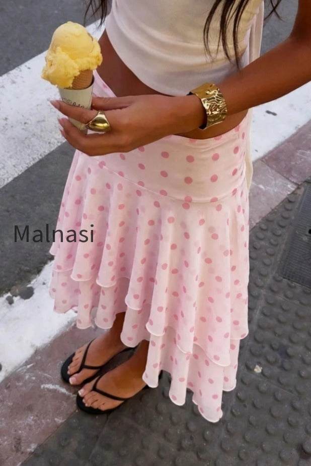 polka-dot-ruffle-asymmetric-skirt