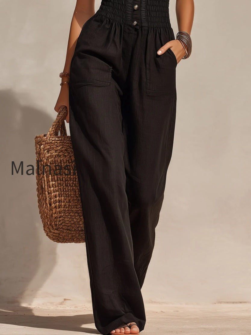 shirt-collar-tencel-jumpsuit-with-lace-trim-and-shirring