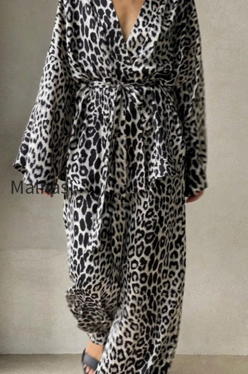 chic-printed-long-sleeve-shirt-belted-wide-leg-pants-two-piece-set