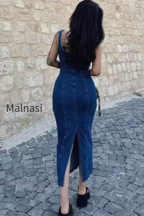 strappy-zip-back-denim-dress
