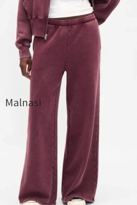 retro-solid-hooded-zipper-loose-two-piece-set