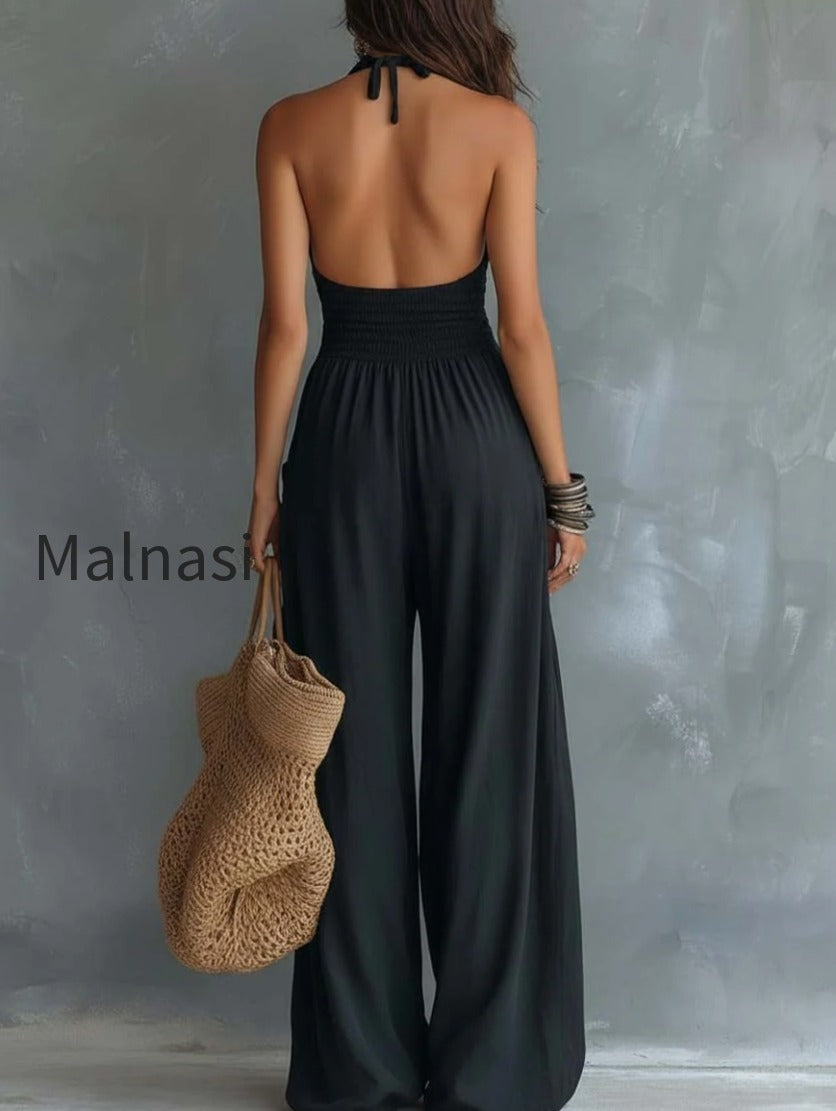 retro-lace-halter-neck-cotton-linen-jumpsuit-with-pockets
