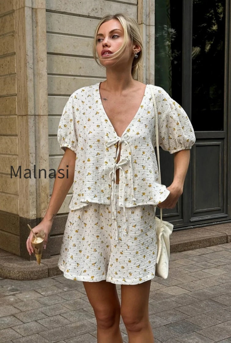 cotton-print-short-sleeve-skirt-set
