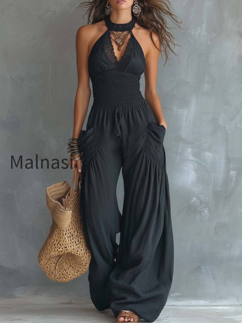 retro-lace-halter-neck-cotton-linen-jumpsuit-with-pockets