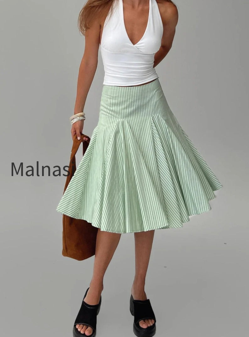 evangaleine-pleat-midi-skirt-green-white