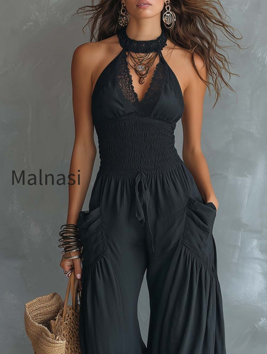 retro-lace-halter-neck-cotton-linen-jumpsuit-with-pockets