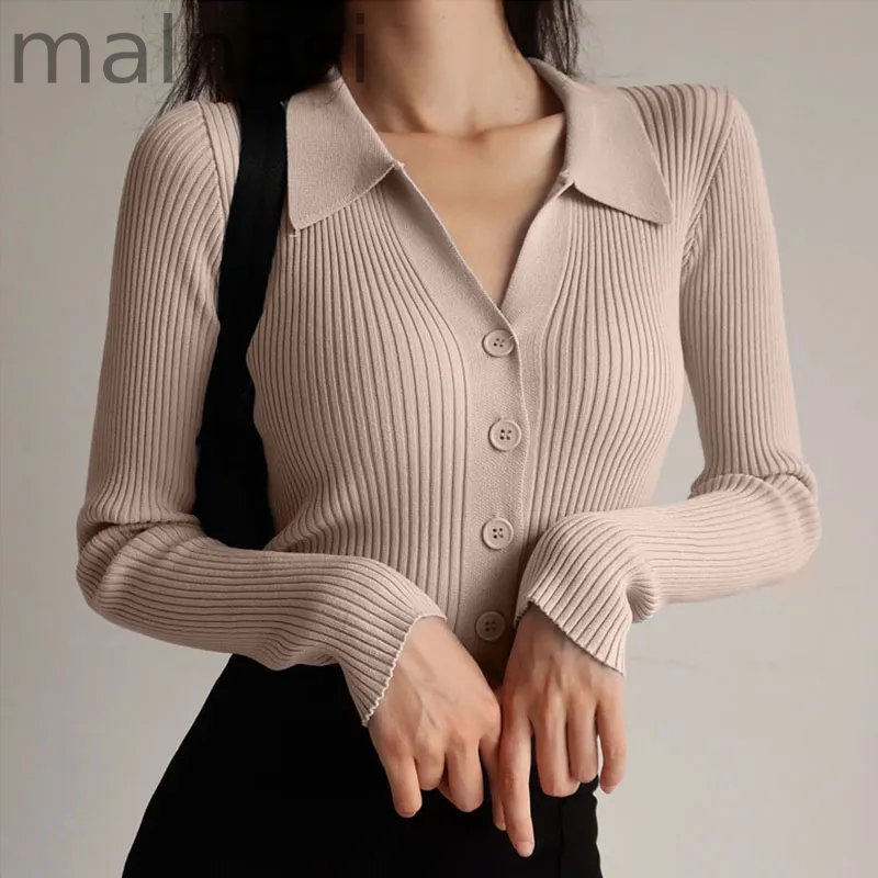 Sexy V-Neck Long Sleeve Lapel Slim Cutout Buttons  Sweaters  Cardigans