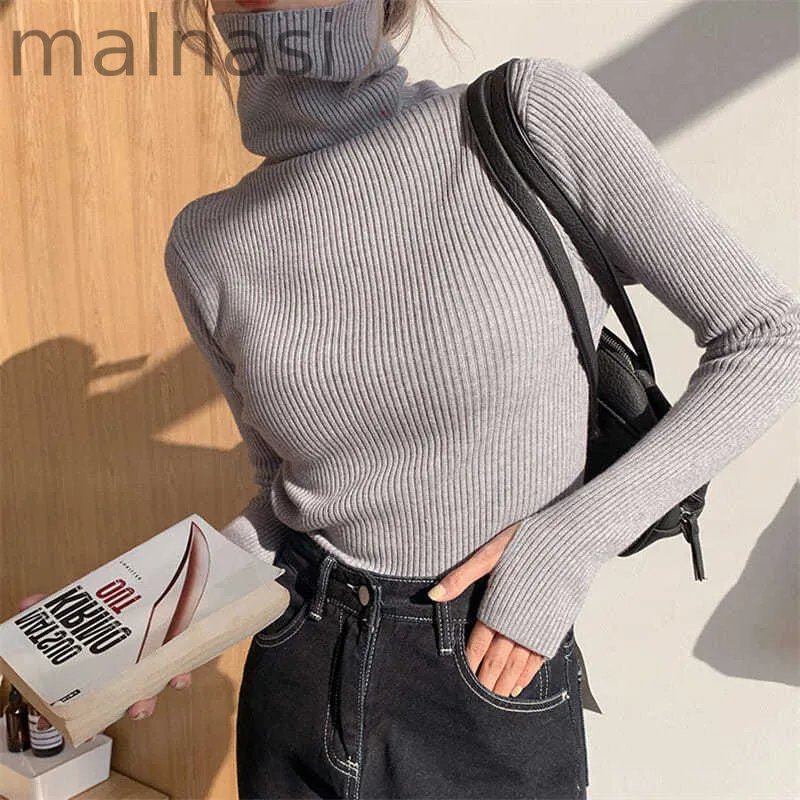 Fashion Stack Collar Solid Color Turtleneck Slim Fit Casual Soft Knit Sweater