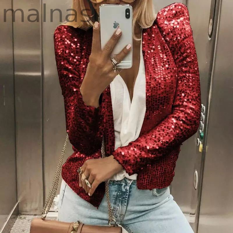 Trendy Party Crew Neck Smooth Sequined Puff Sleeve Jacket