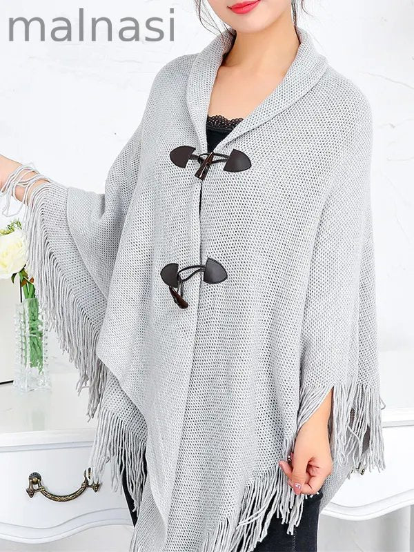 Loose Buttoned Keep Warm Tasseled Velvet Shawl&Scarf