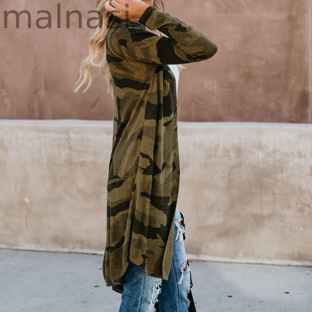 Women Long Sleeve Casual Camouflage Cardigan