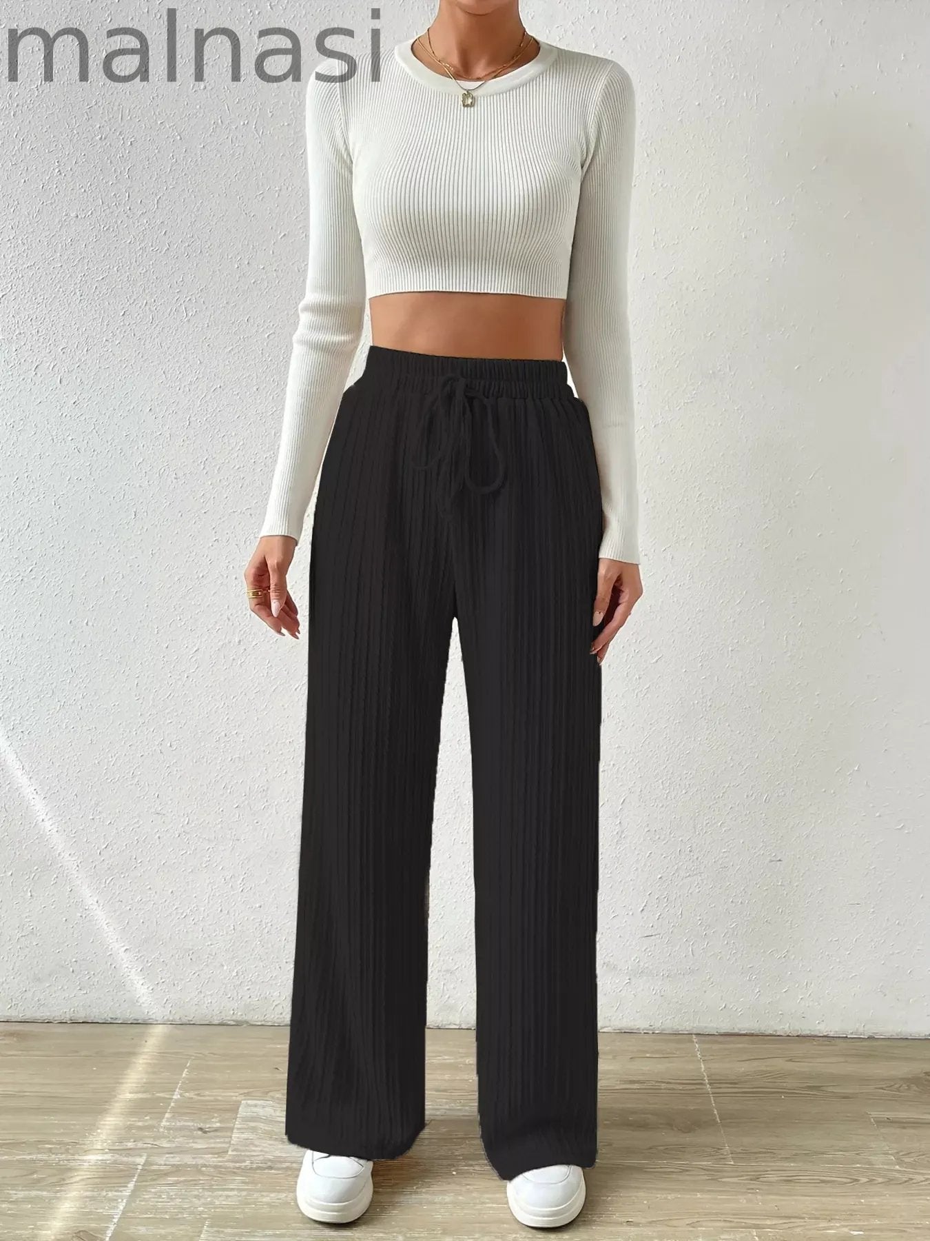 Drawstring Wide Leg Pants