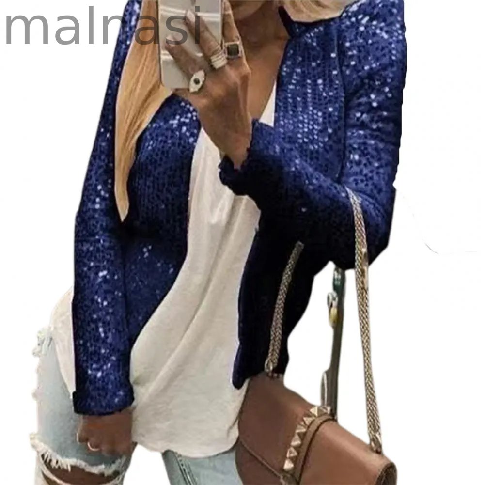 Trendy Party Crew Neck Smooth Sequined Puff Sleeve Jacket