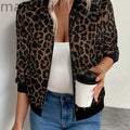 Women'S Elegant Leopard Print Zip-Up Casual Long Sleeve Jacket