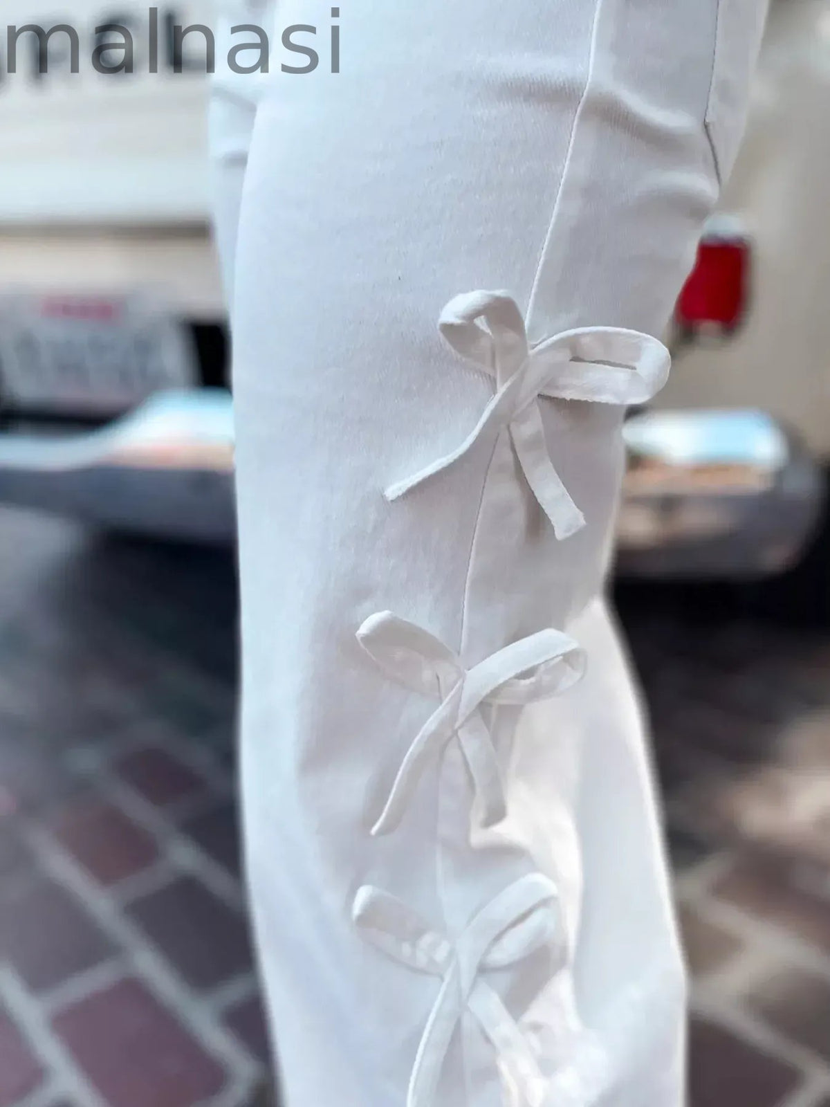 Bow-Accented Wide-Leg Pants
