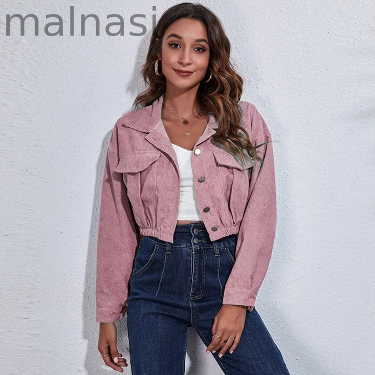 Women's Corduroy Lapel Elegant Fashion Short Jacket