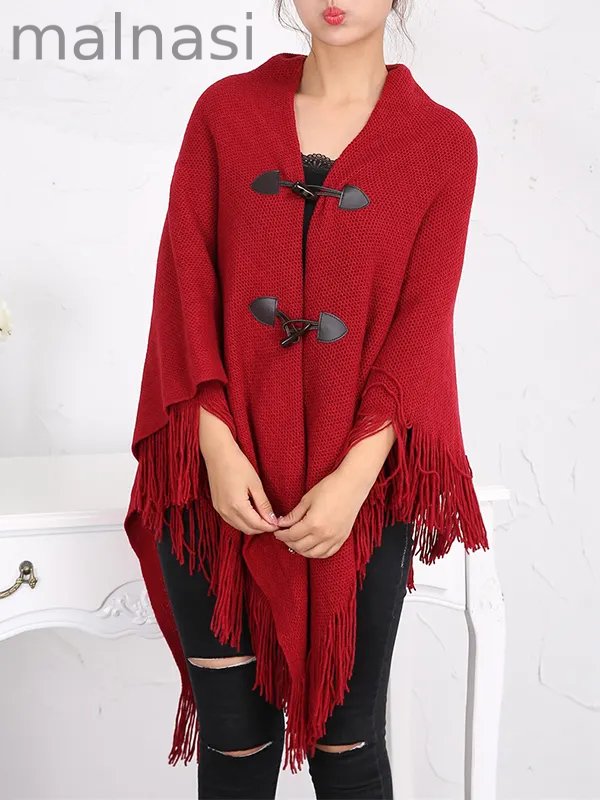 Loose Buttoned Keep Warm Tasseled Velvet Shawl&Scarf
