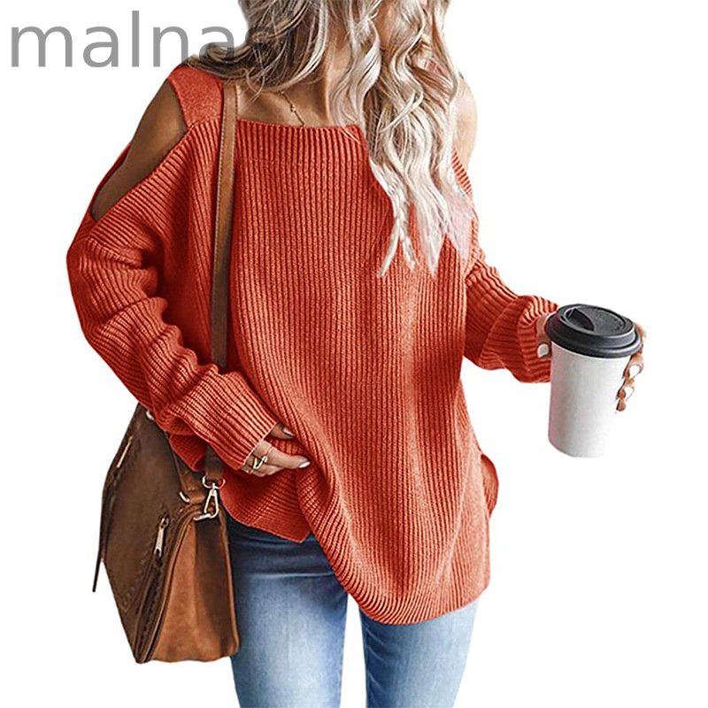 Women Off The Shoulder Top Hollow Out Knitted Pullovers Fashion Sweaters