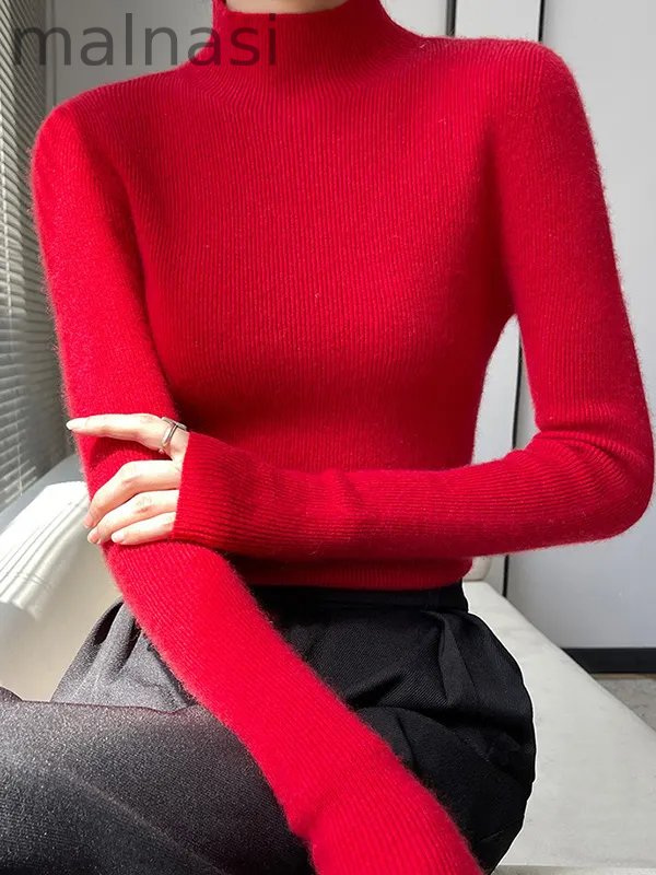 Casual Skinny Long Sleeves Solid Color Half Turtleneck Sweater Tops