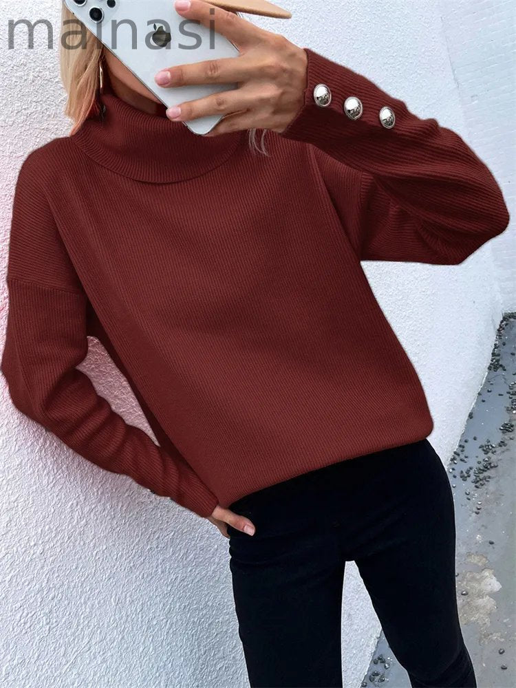 Casual Knitted Turtleneck Wool Pullover Jumper Batwing Sleeve Loose Sweaters