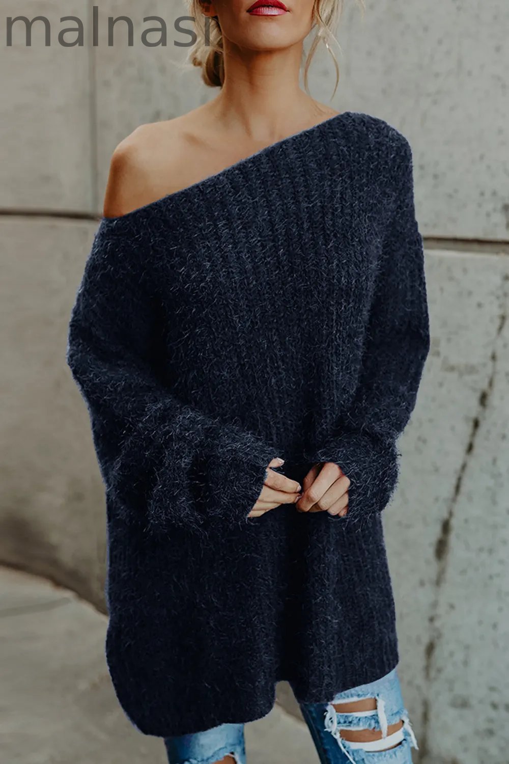 Fashion Off Shoulder Knit Batwing Casual Loose Sweater