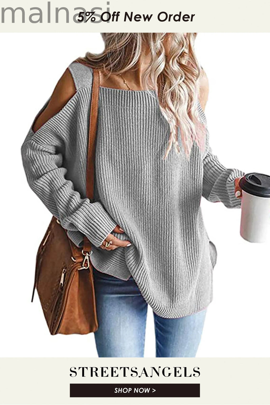 Women Off The Shoulder Top Hollow Out Knitted Pullovers Fashion Sweaters