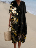 Japanese Cherry Blossoms Art Linen Blend Midi Dress