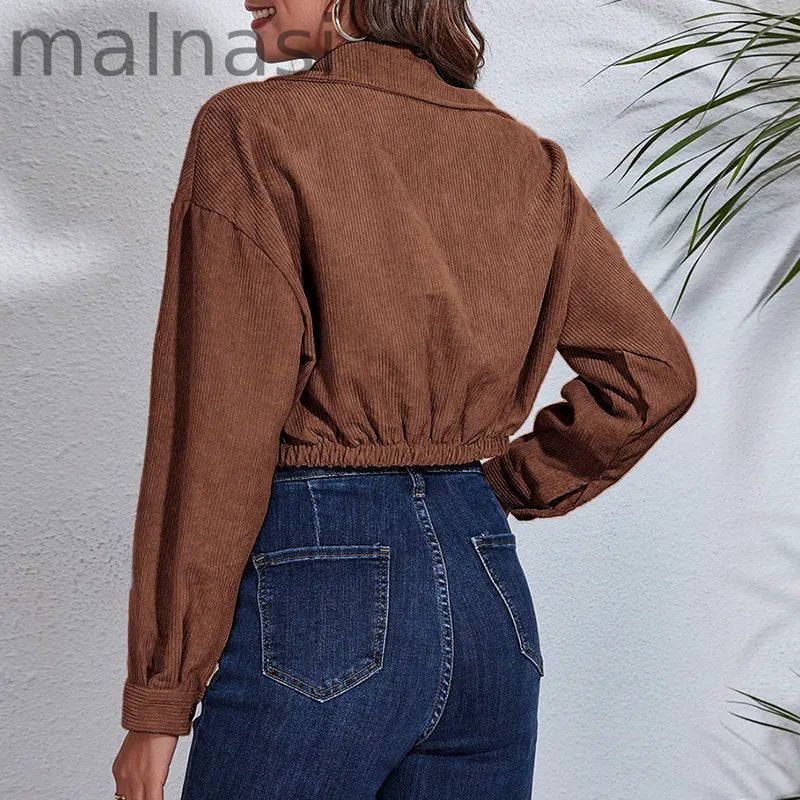 Women's Corduroy Lapel Elegant Fashion Short Jacket