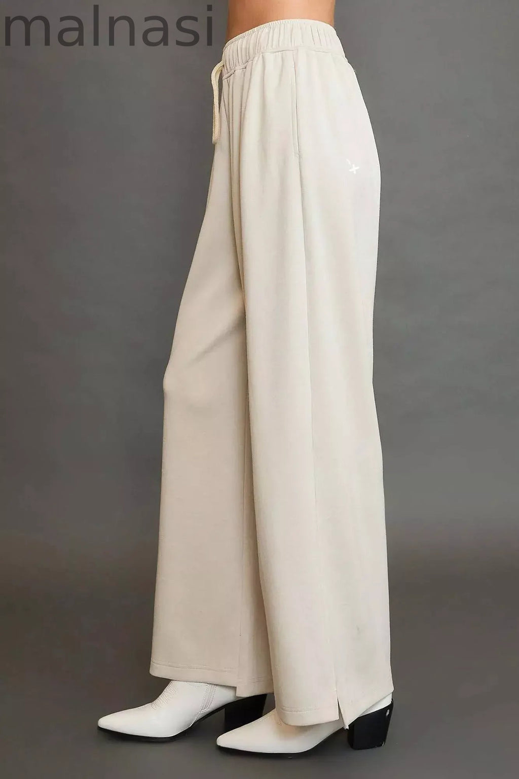 Elastic Drawstring Waistband Wide Leg Pants