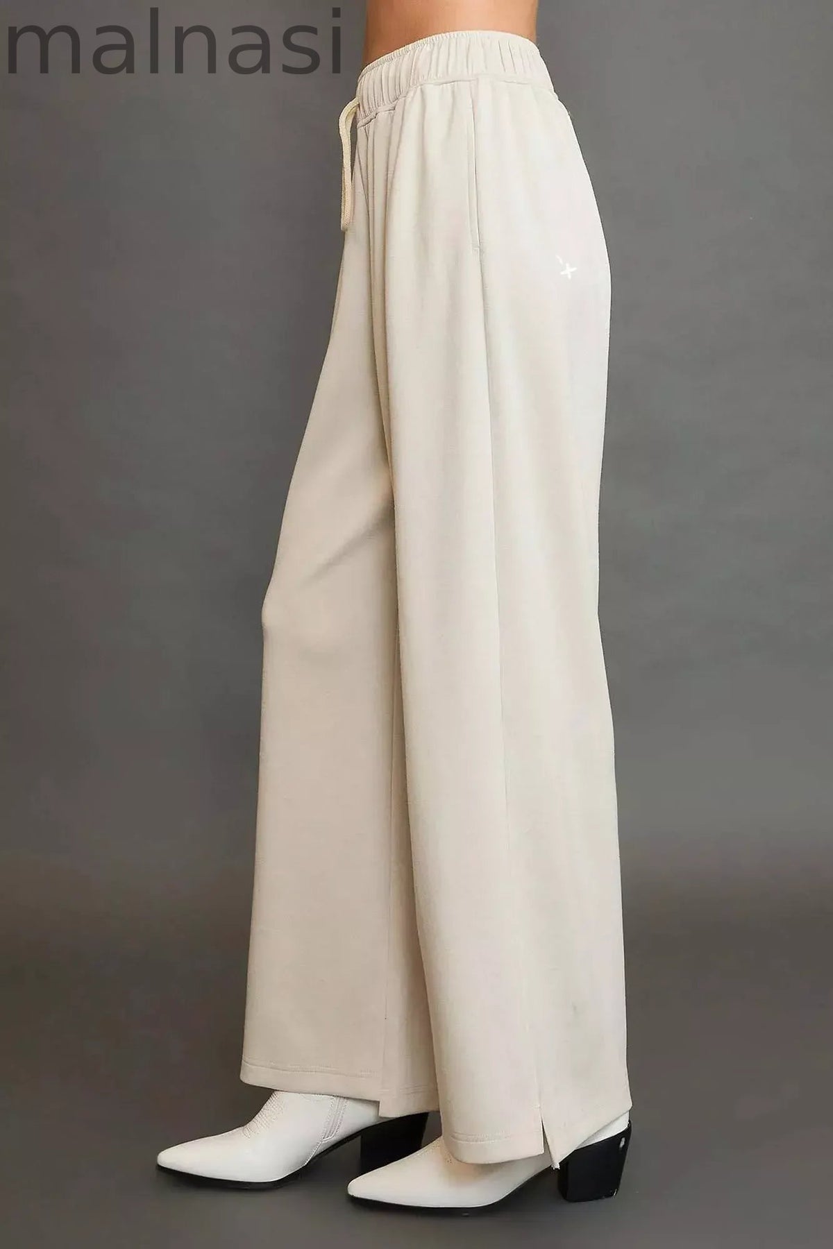 Elastic Drawstring Waistband Wide Leg Pants