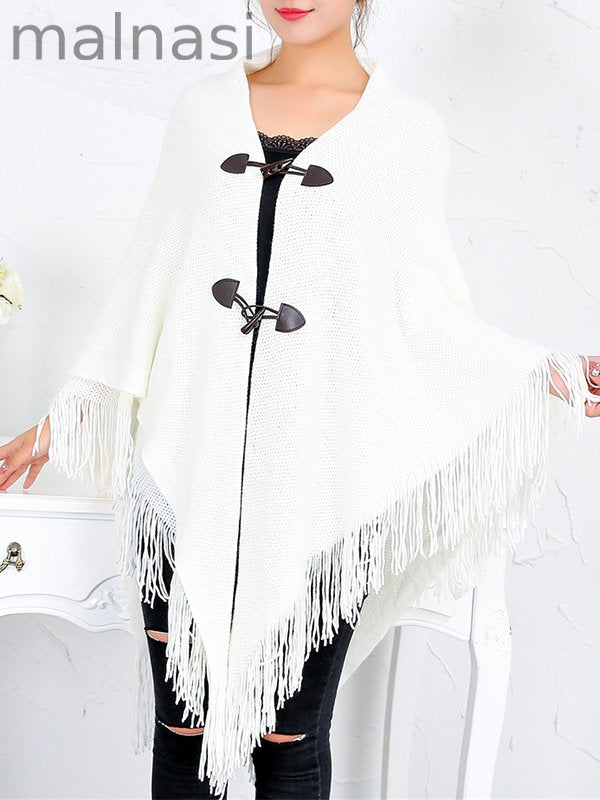 Loose Buttoned Keep Warm Tasseled Velvet Shawl&Scarf