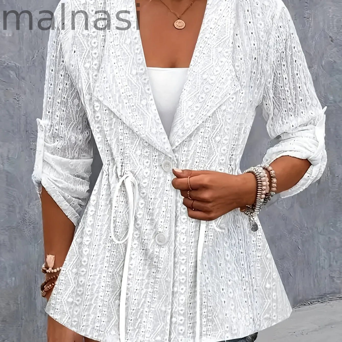 Button Front Drawstring Cardigan, Casual Rollable Sleeve Solid Outerwear, Women's Clothing
