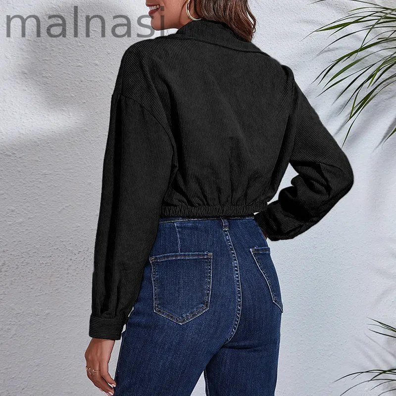 Women's Corduroy Lapel Elegant Fashion Short Jacket