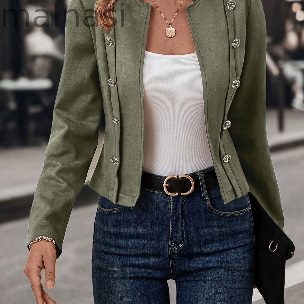 Button Front Solid Color Jacket, Elegant Long Sleeve Jacket For Fall & Winter, Women's Clothing