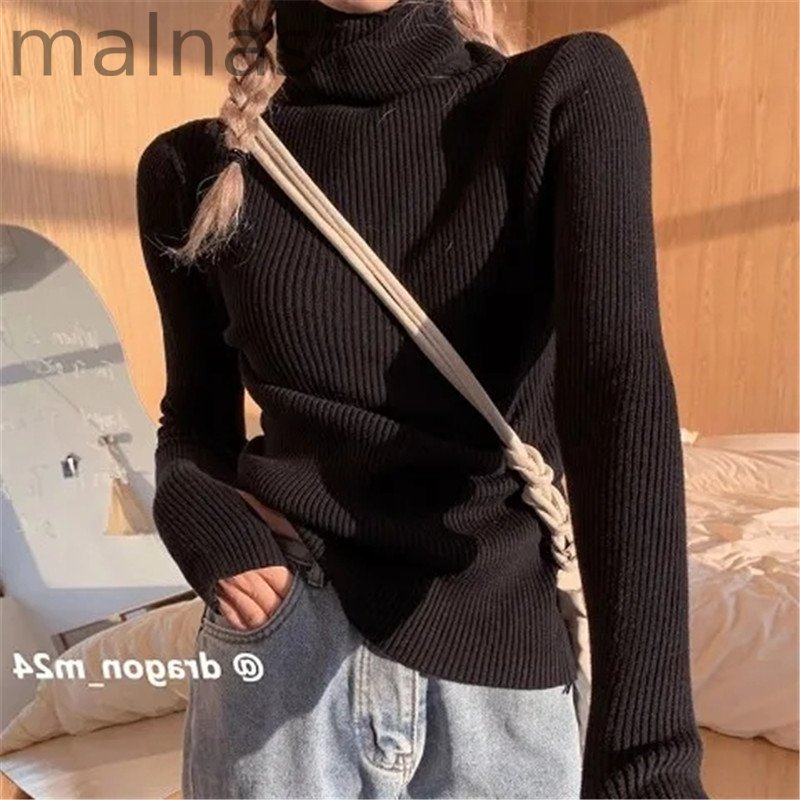 Fashion Stack Collar Solid Color Turtleneck Slim Fit Casual Soft Knit Sweater