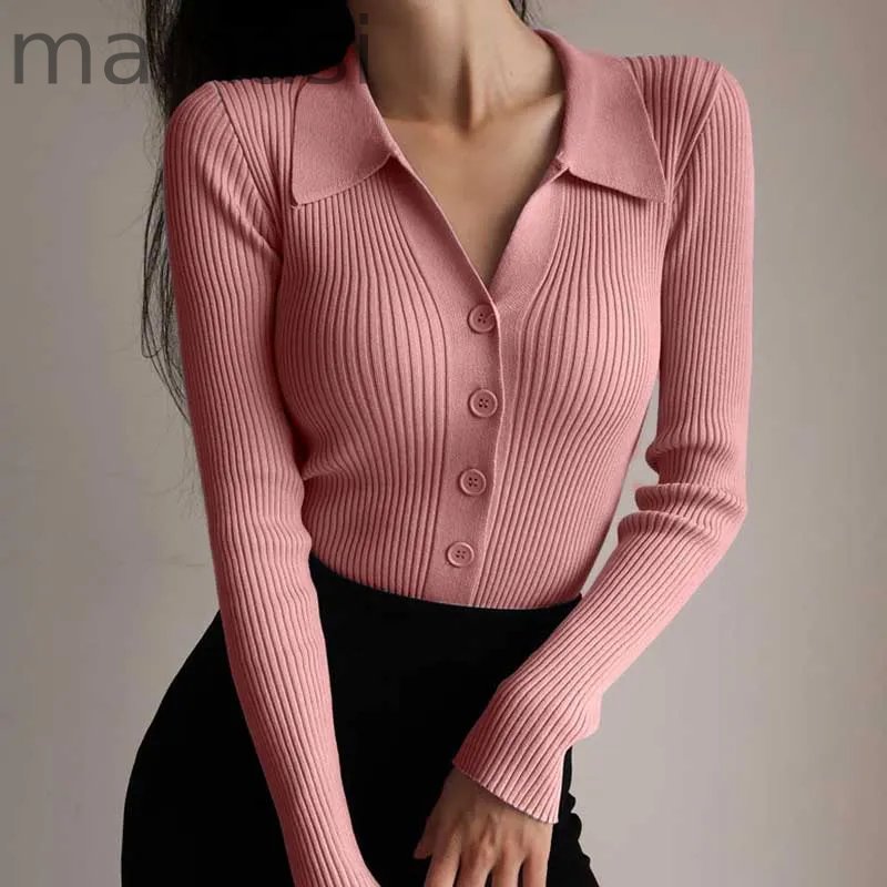 Sexy V-Neck Long Sleeve Lapel Slim Cutout Buttons  Sweaters  Cardigans