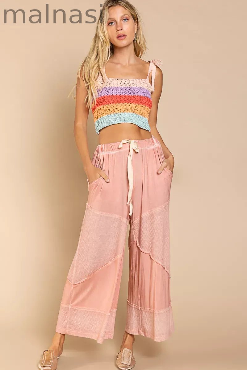 POL Elastic Waistband Wide Leg Pants with Drawstring