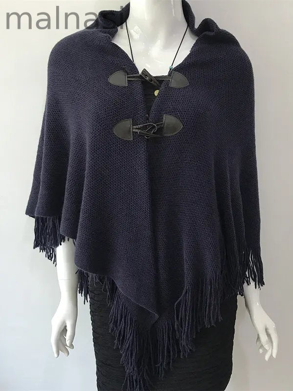 Loose Buttoned Keep Warm Tasseled Velvet Shawl&Scarf
